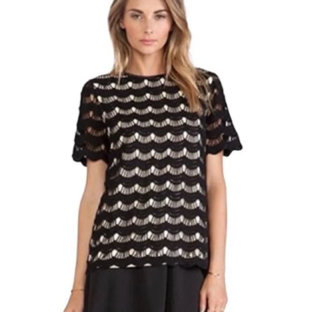 NWT! Kate Spade Scalloped Lace Elegant Black Short Sleeve Top Size 12